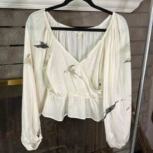 GRADE & GATHER WOMENS FAUX WEAP FRONT  BLOUSE MEDIUM